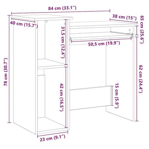 Skrivebord m. hylder 84x40x78 cm konstrueret træ sort