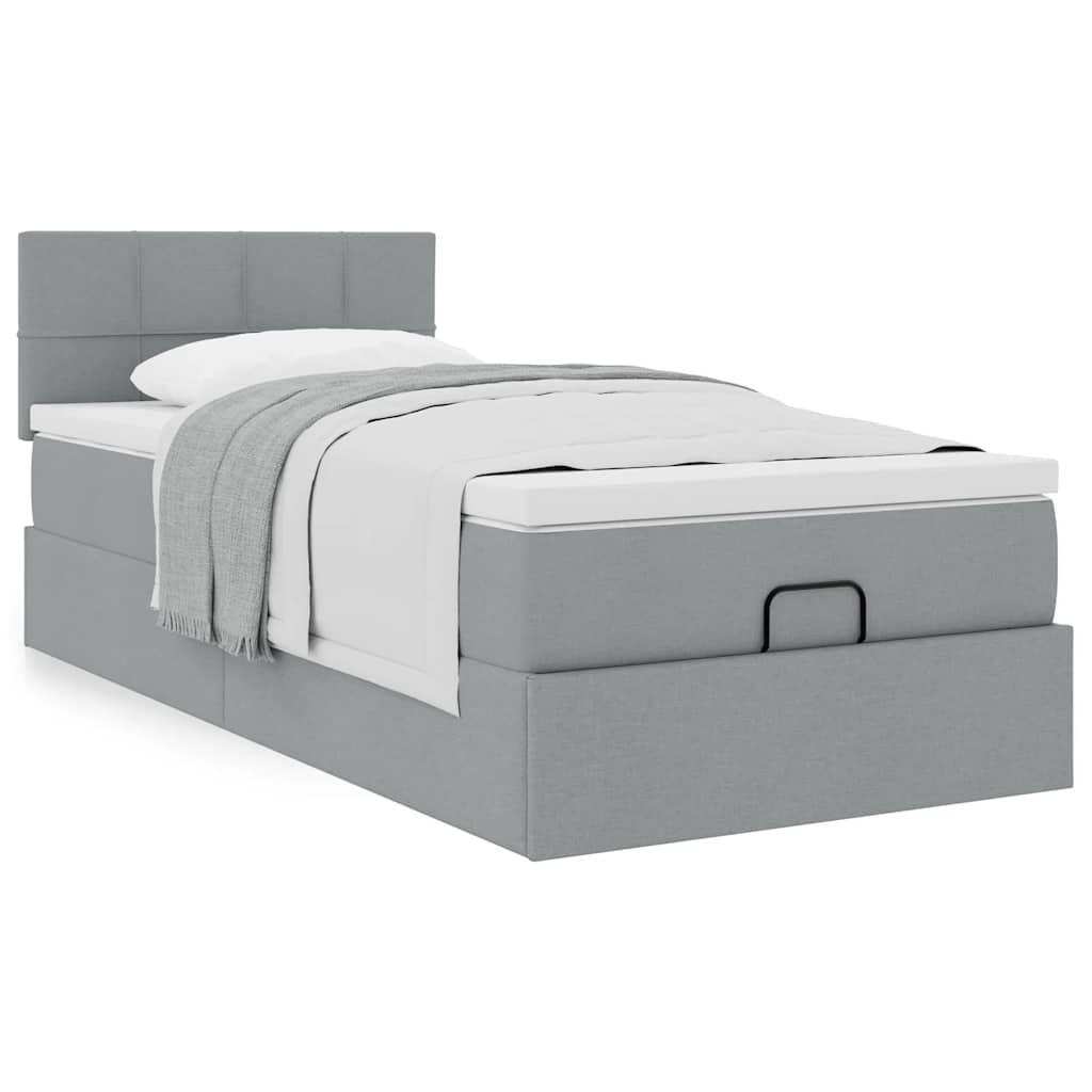 Osmannisk sengeramme med madras 90x190 cm stof lysegrå billede