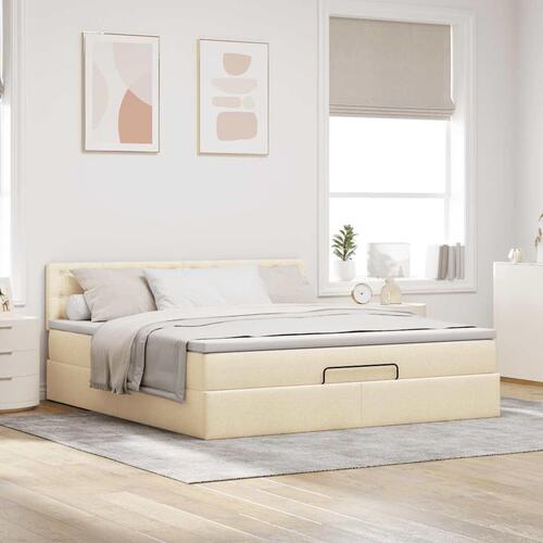 Osmannisk sengeramme med madras 180x200 cm stof cremefarvet