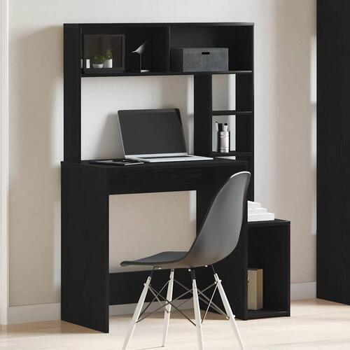 Skrivebord m. hylder 100x45x140 cm konstrueret træ sort