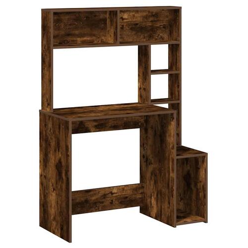 Skrivebord m. hylder 100x45x140 cm konstrueret træ røget egetræ