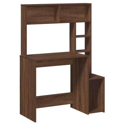 Skrivebord m. hylder 100x45x140 cm konstrueret træ brun egetræ
