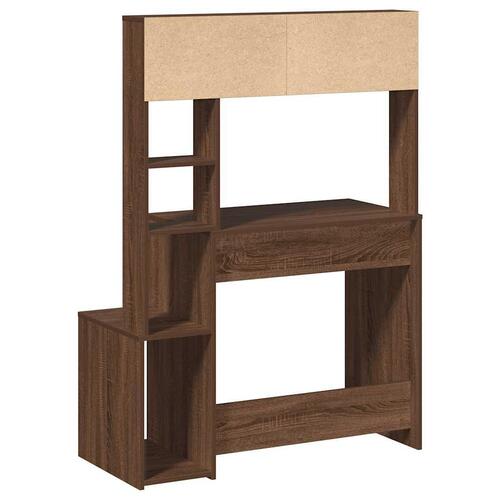 Skrivebord m. hylder 100x45x140 cm konstrueret træ brun egetræ