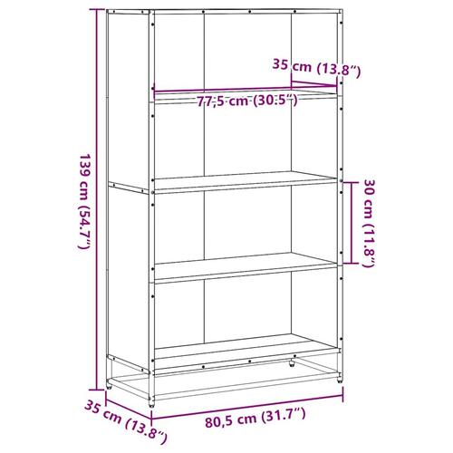 Bogreol 80,5x35x139 cm konstrueret træ sort