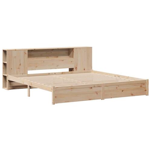 Seng med reol uden madras 200x200 cm massivt fyrretræ