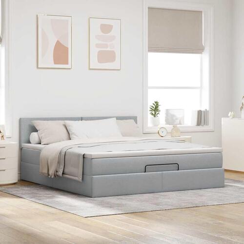 Ottoman seng med madras 160x200 cm stof lysegrå