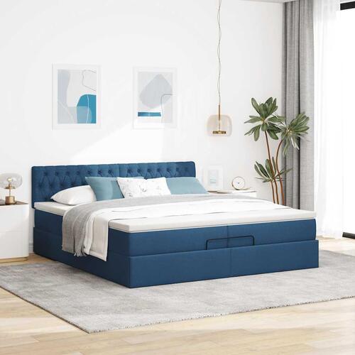 Osmannisk sengeramme med madras 200x200 cm stof blå