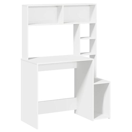Skrivebord m. hylder 100x45x140 cm konstrueret træ hvid