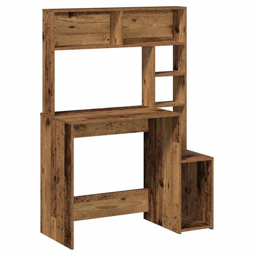 Skrivebord m. hylder 100x45x140 cm konstrueret træ antikt træ