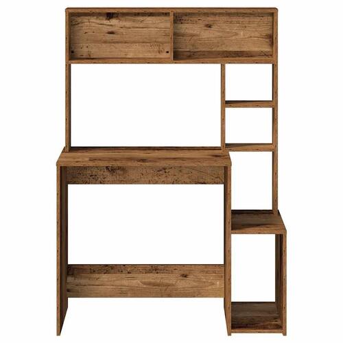 Skrivebord m. hylder 100x45x140 cm konstrueret træ antikt træ