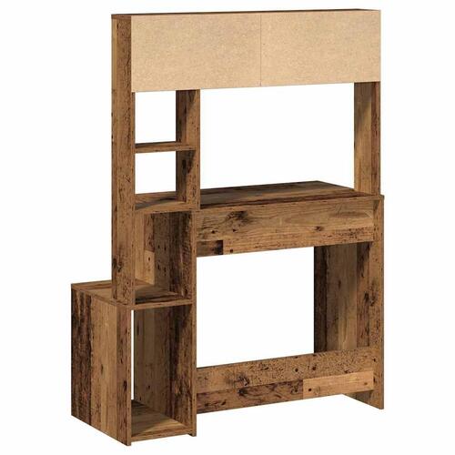 Skrivebord m. hylder 100x45x140 cm konstrueret træ antikt træ