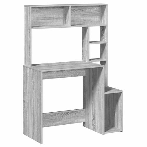 Skrivebord med hylder 100x45x140 cm konstrueret træ grå sonoma