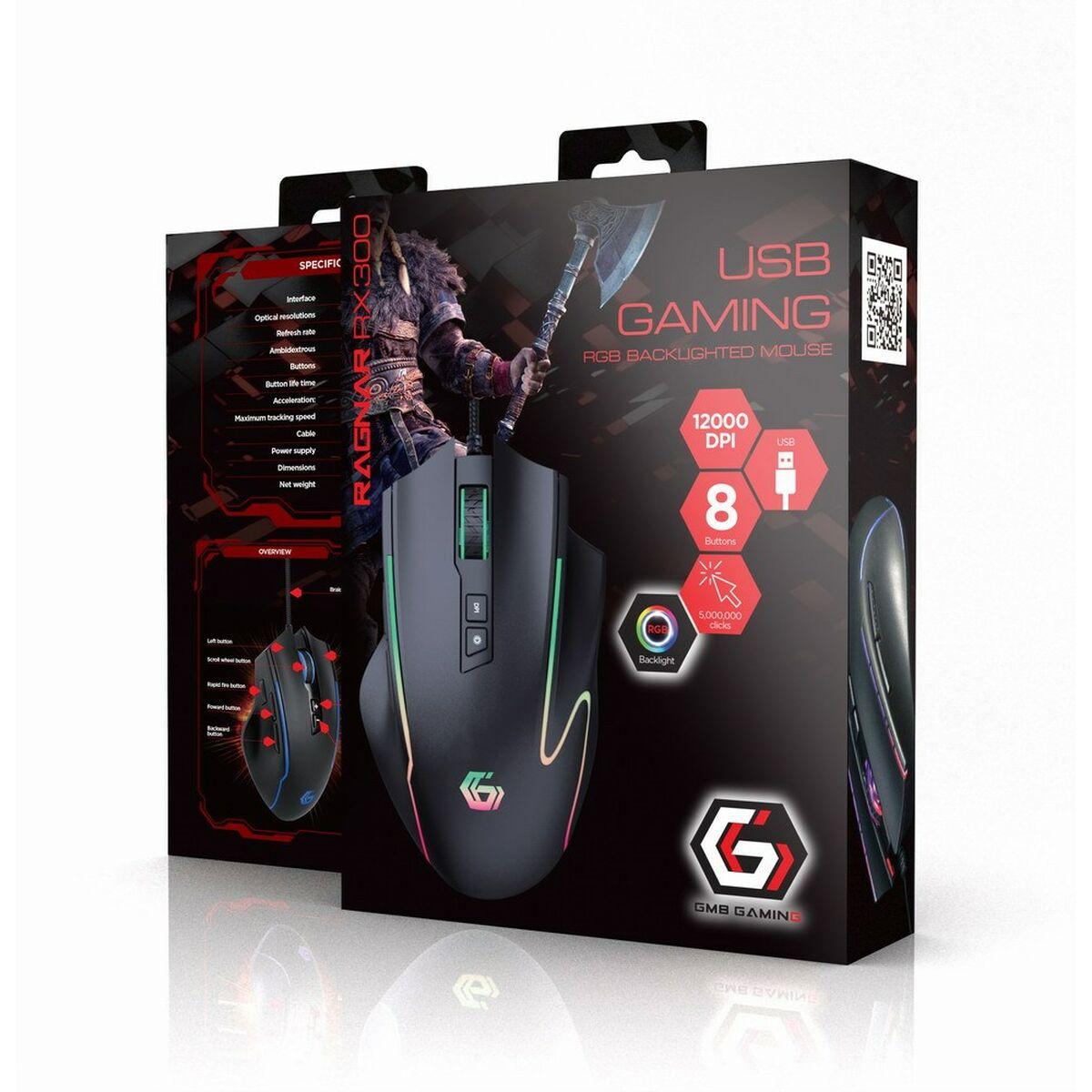 GEMBIRD RAGNAR RX300 gaming-mus, sort - 12.000 dpi, USB billede