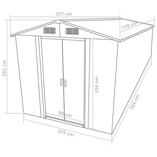 Haveskur 257x779x181 cm galvaniseret stål grøn