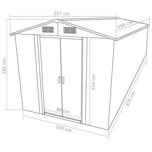 Haveskur 257x990x181 cm galvaniseret stål grøn