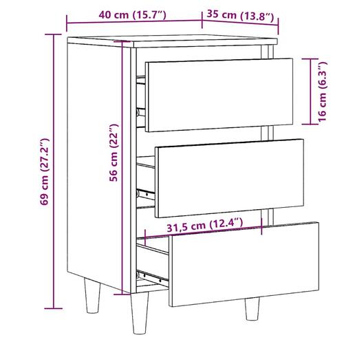 Sengebord 40x35x69 cm konstrueret træ kunsteg