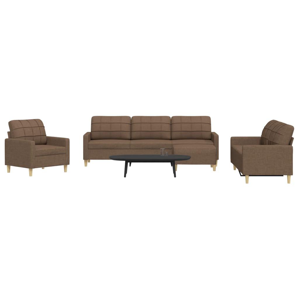 Sofasæt 4 dele med fodskammel stof brun