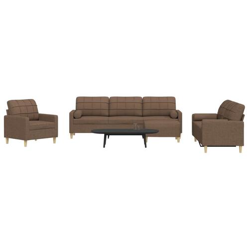 Sofasæt 4 dele med fodskammel og pyntepuder stof brun