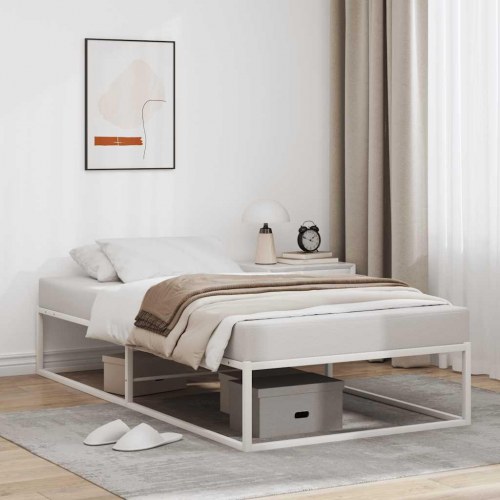 Sengeramme i metal 90x200 cm - hvid, med lamelbund