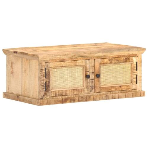 Sofabord 90x50x35 cm massivt mangotræ og naturrør