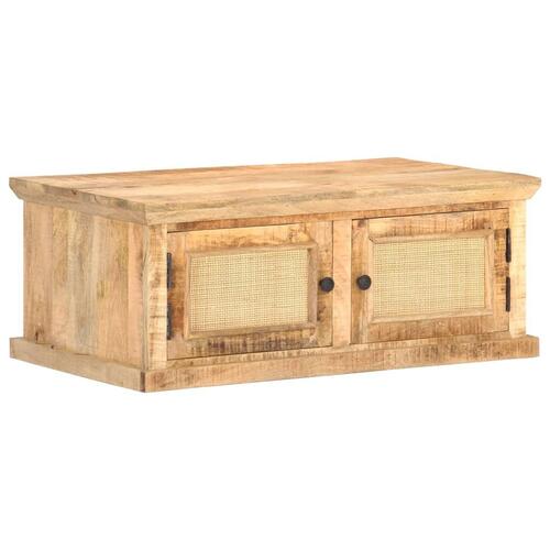 Sofabord 90x50x35 cm massivt mangotræ og naturrør