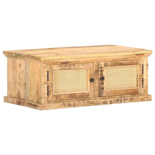 Sofabord 90x50x35 cm massivt mangotræ og naturrør