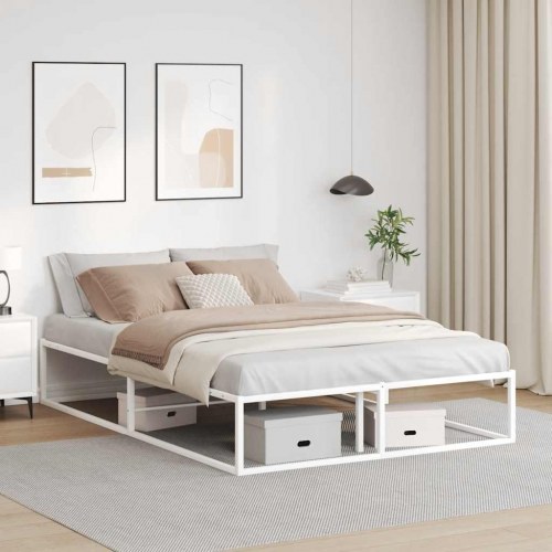 Sengeramme i metal 140x200 cm - hvid med lamelbund