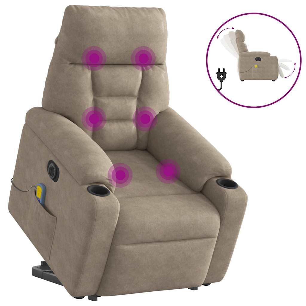 Massagestol med løftefunktion mikrofiberstof gråbrun