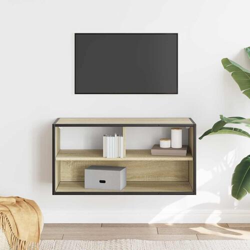 Tv-bord 80x31x39,5 cm konstrueret træ og metal sonoma-eg