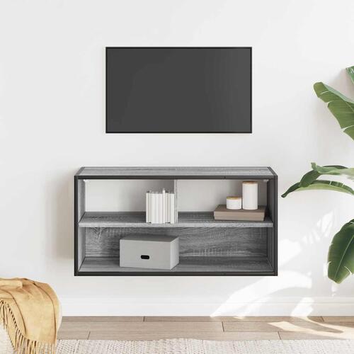 Tv-bord 80x31x39,5 cm konstrueret træ og metal grå sonoma-eg