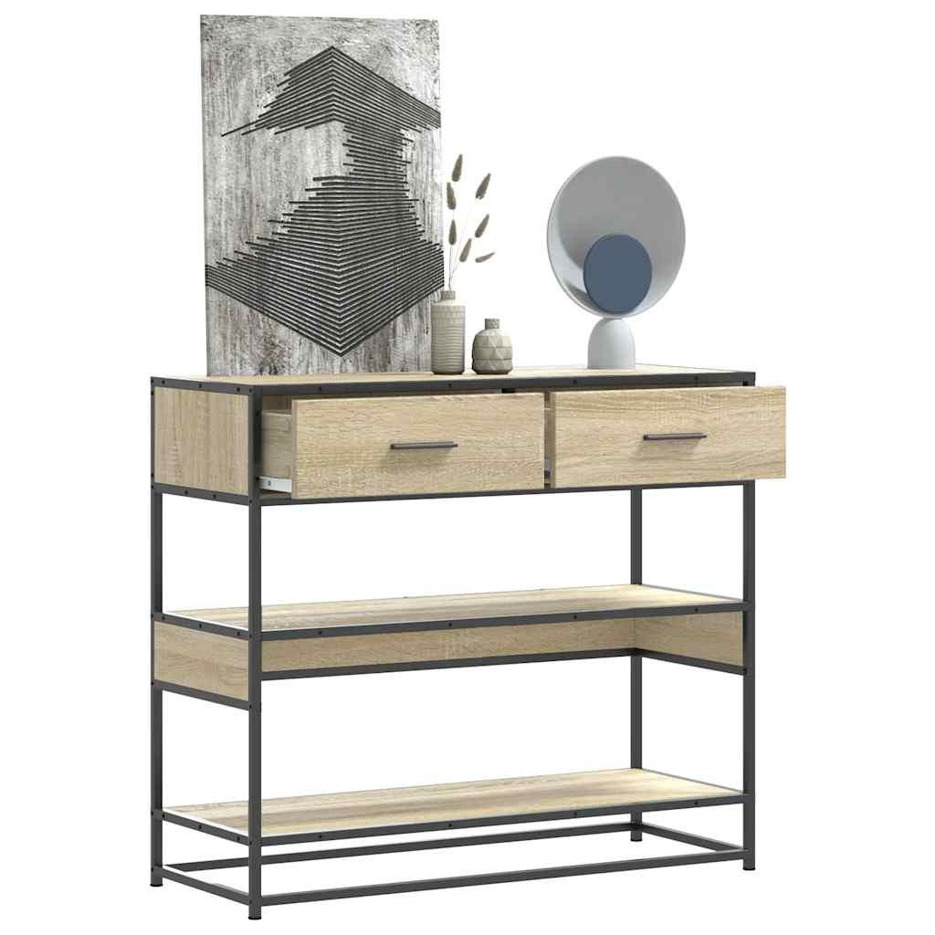 Konsolbord 90 × 35 × 80 cm i konstrueret træ - sonoma-eg, med skuffer og hylder billede