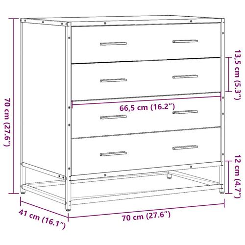 Skuffeskab 70x41x70 cm konstrueret træ sort
