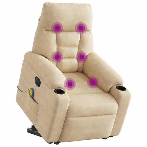 Massagestol med løftefunktion mikrofiberstof cremefarvet