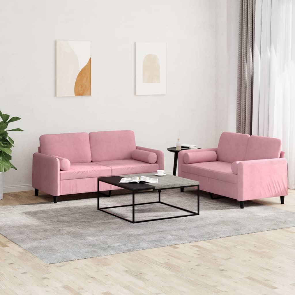2 personers sofa med puder velour lyserød
