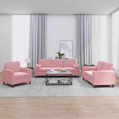 3 personers sofa med puder velour lyserød