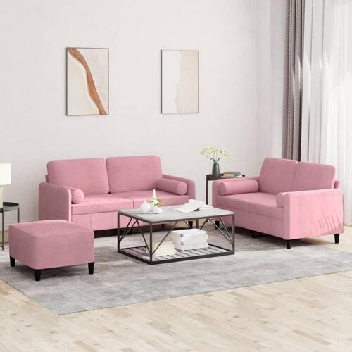 3 personers sofa med puder velour lyserød