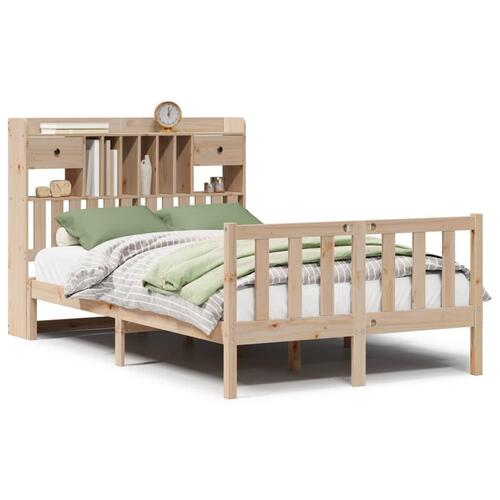 Seng med reol uden madras 135x190 cm massivt fyrretræ