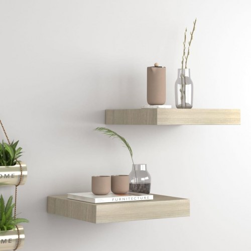 Væghylder - 2 stk. 23 × 23,5 × 3,8 cm i MDF, egetræsfarve
