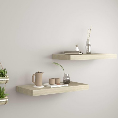 Væghylder 2 stk. - 50 × 23 × 3,8 cm i MDF, egetræsfarve
