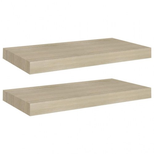 Væghylder 2 stk. - 50 × 23 × 3,8 cm i MDF, egetræsfarve