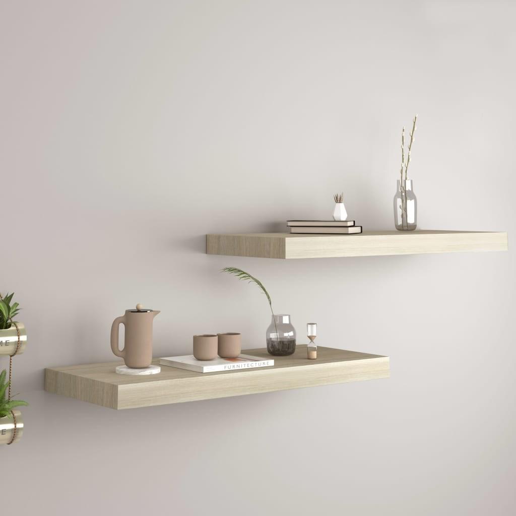 Væghylder 2 stk. 60x23,5x3,8 cm MDF egetræsfarve