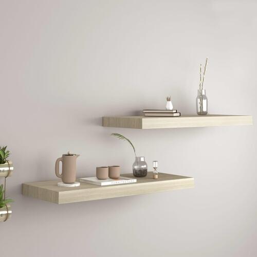 Væghylder 2 stk. 60x23,5x3,8 cm MDF egetræsfarve
