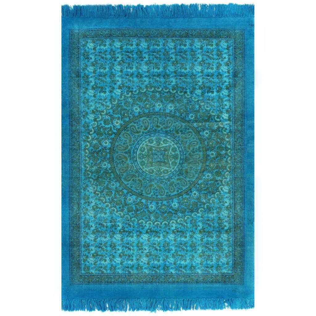 Kilim-tæppe med mønster bomuld 120 x 180 cm turkis