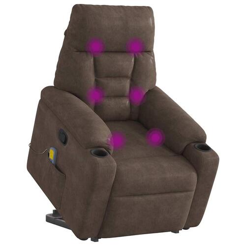 Massagestol med løftefunktion mikrofiberstof brun
