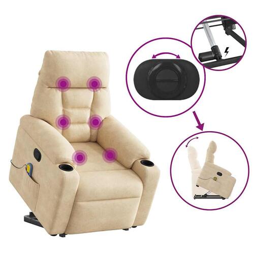 Massagestol med løftefunktion mikrofiberstof cremefarvet