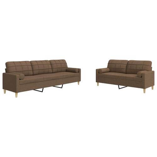 2 personers sofa med pyntepuder stof brun