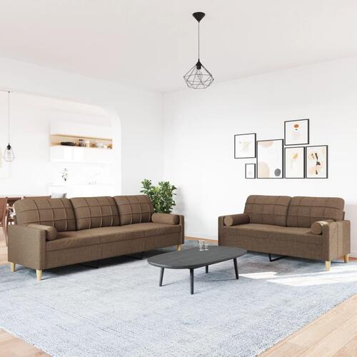 2 personers sofa med pyntepuder stof brun