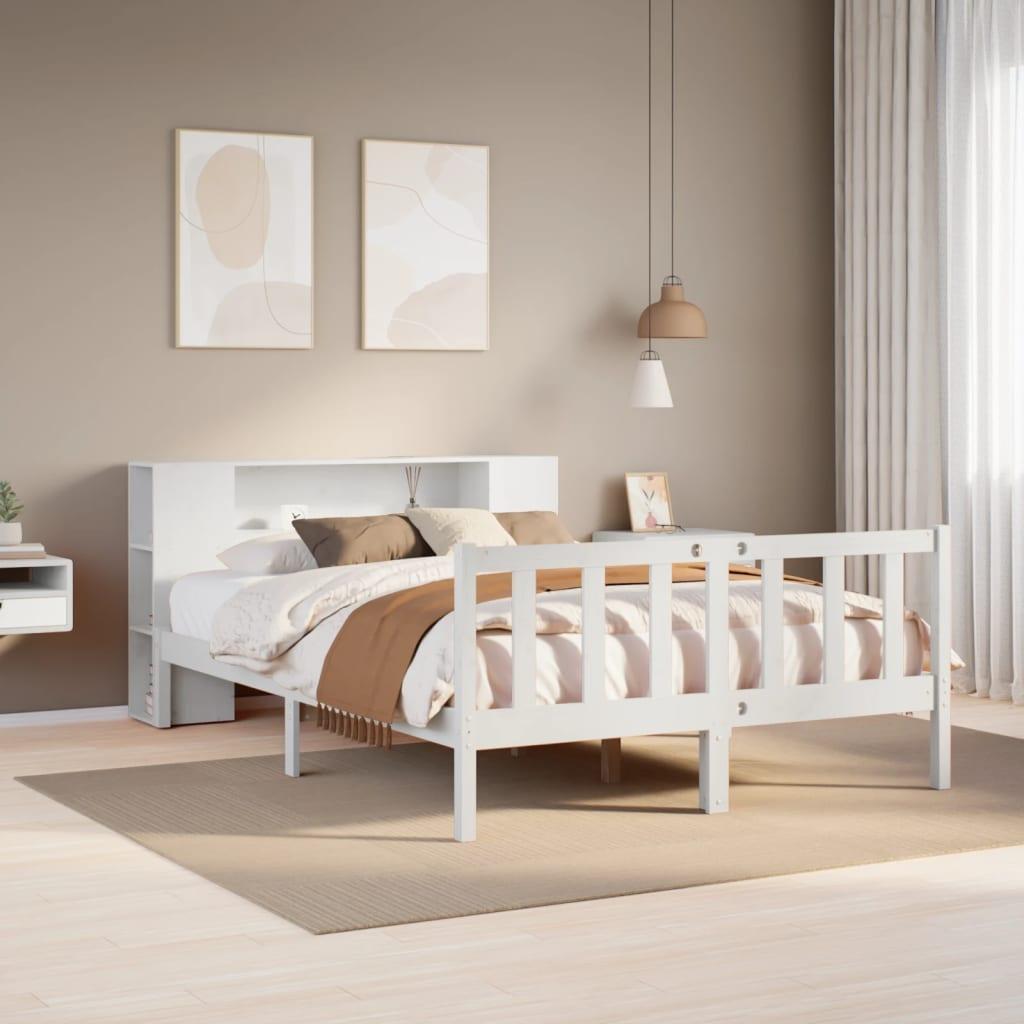Seng med reol uden madras 135x190 cm i massivt fyrretræ - hvid