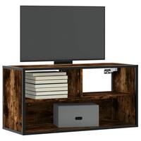Tv-bord 80x31x39,5 cm konstrueret træ og metal røget egetræ