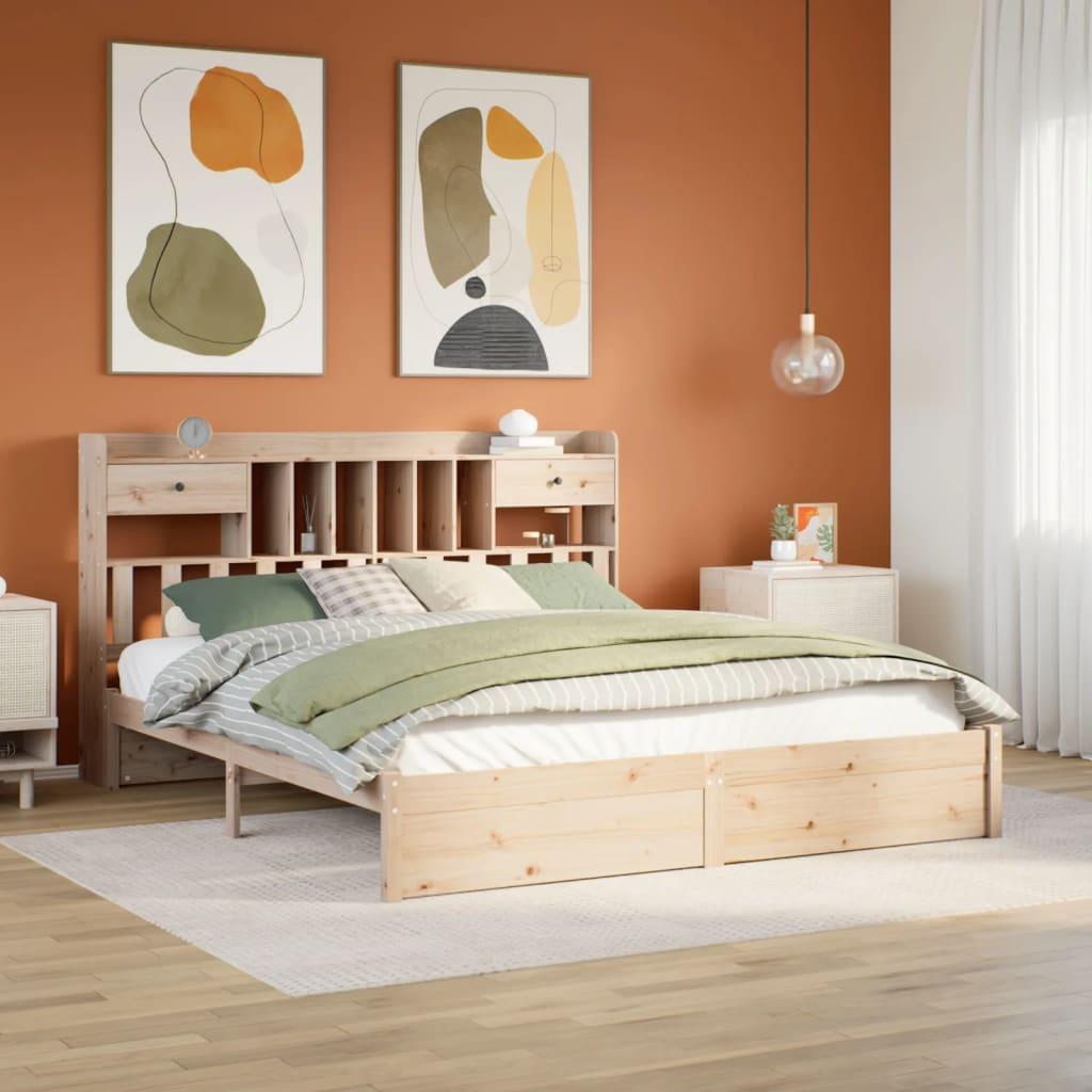 Seng med reol uden madras 200x200 cm massivt fyrretræ